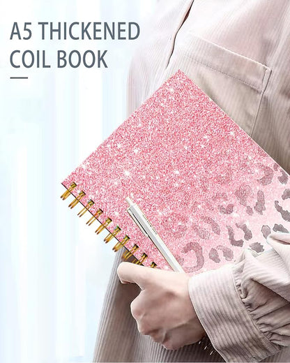 iampanda Spiral Journal Notebook,Strong Twin-Wire Binding with Premium Paper for Girl Women,Modern Girly Design 60 Sheets A5 College Ruled Notebook/Journal,Perfect for School Office Home Gifts,Pink