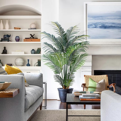 Artificial Tropical Palm Plant - 5 Ft Tall Faux Palm Tree with Plastic Pot for Office and Home Decor, Indoors and Outdoors, Housewarming Gift, K1502PCS