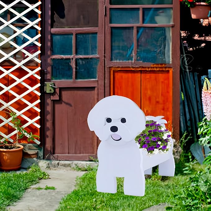 Bichon Frise Dog Planter Plant Pots,Cute Large Dog Flower Planter,Gifts for Pet Lovers,Unique Animal Plant Pots,Office,Indoor Outdoor Garden Decor(9.84 * 9.06 * 17in)