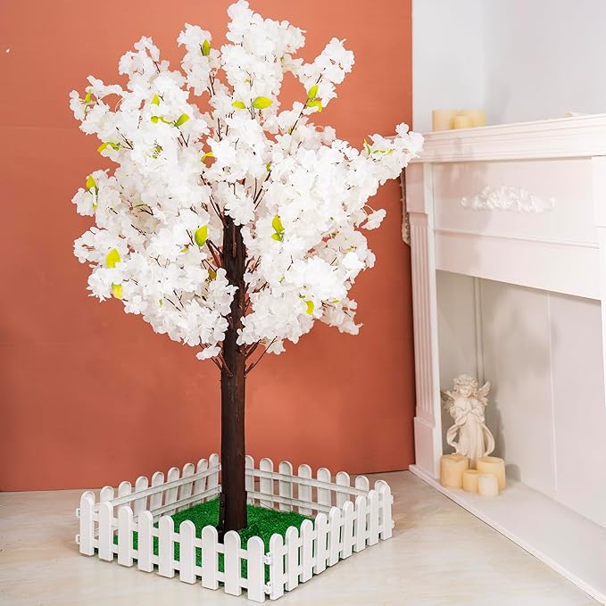 Artificial Cherry Trees Indoor Decor: Handmade Natural Fake Cherry Blossom White Tree Outdoor for Party Wedding Christmas