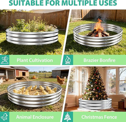 6FT Diameter Galvanized Garden Raised Bed/Plant Box/Fire Pit Ring-0.8mm Thick,12 Inch Tall,Crimped Edge and Corner,No Sharpe,Perfect for Plantings (Silver, 72 Dia X 11.5 inches)