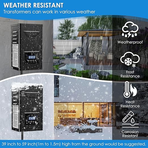 400W Low Voltage Landscape Transformer with Timer & Photocell for Landscape Lighting, 120V to 12V/14VAC, Stainless Steel, Weatherproof Smart Transformers for Outdoor Yard Lights, Path Lights
