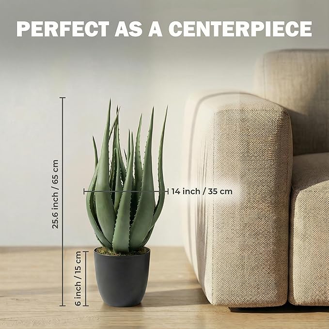 Large Potted Artificial Aloe Vera Plant - 26 Inch UV Resistant Faux Succulent Cactus for Indoor and Outdoor Home Décor