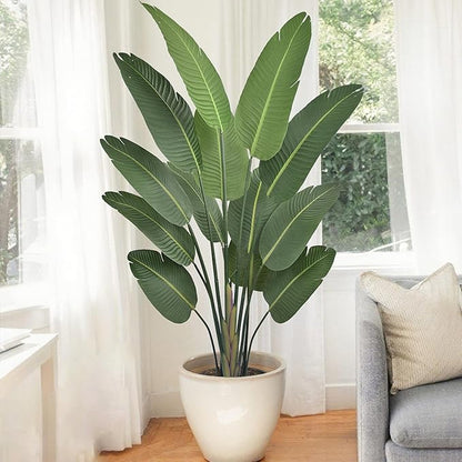 Artificial Bird of Paradise Tree 6FT with 13 Leaves Realistic Thick Banana Leaf Tall Large Faux Tropical Plant 70 Inch Black Pot for Indoor Home Office Poolside Porch Mall Hotel School Decor