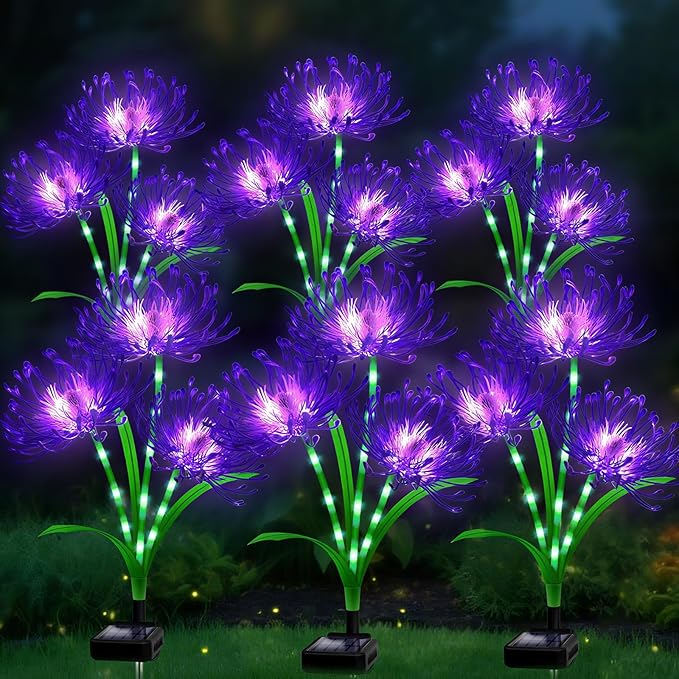 Solar Garden Flower Lights Outdoor,6 Pack 18-Head Purple Spider Lily Waterproof with Glowing Stems,Elegant Yard,Patio & Law Decor,Ideal Halloween & Gardening Gifts for Women,Mothers & Grandma