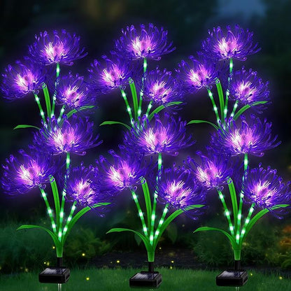 Solar Garden Flower Lights Outdoor,6 Pack 18-Head Purple Spider Lily Waterproof with Glowing Stems,Elegant Yard,Patio & Law Decor,Ideal Halloween & Gardening Gifts for Women,Mothers & Grandma