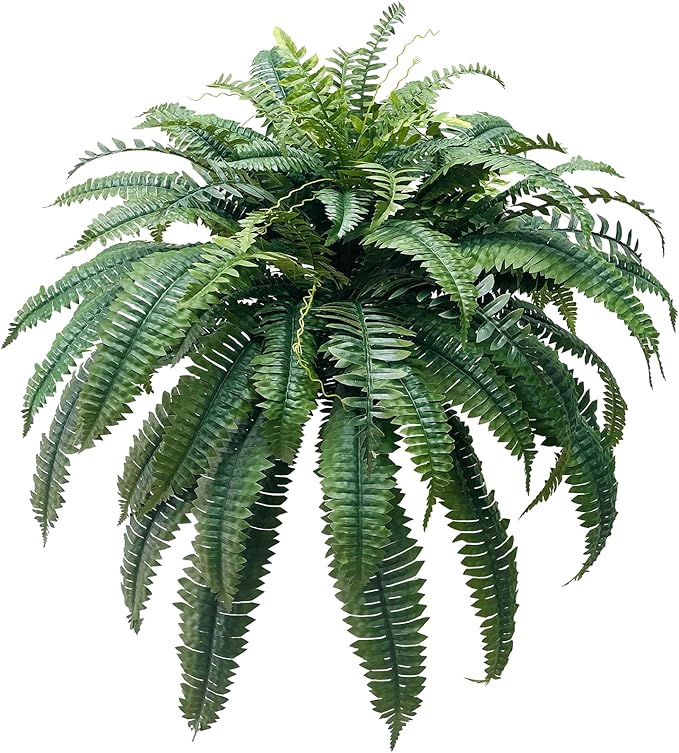 Artificial Boston Fern - 47” Faux Fern with 88 Leaves, Single Plant for Indoor & Outdoor Decoration, UV Resistant Greenery for Porch, Patio & Home Decor
