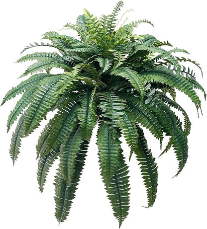 Artificial Boston Fern - 47” Faux Fern with 88 Leaves, Single Plant for Indoor & Outdoor Decoration, UV Resistant Greenery for Porch, Patio & Home Decor