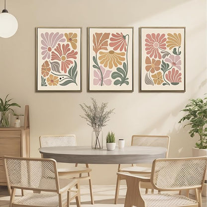 WRFON Boho Abstract Floral Canvas Wall Art, Flower Market Poster Prints, Minimalist Vibrant Botanical Aesthetic Pictures, Modern Nature Plant Wall Decor for Living Room Bedroom Framed 16"x24"x3