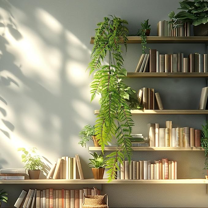 Faux Haning 2PCS 49IN Fake Fern Wall UV Resistant Artificial Fake Ivy Faux Greenery Plants for Patio Porch Plastic Plants for Indoor Outdoor