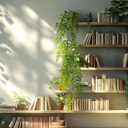 Faux Haning 2PCS 49IN Fake Fern Wall UV Resistant Artificial Fake Ivy Faux Greenery Plants for Patio Porch Plastic Plants for Indoor Outdoor