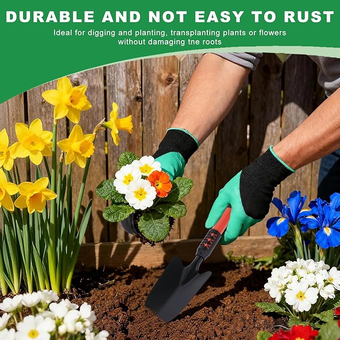 Garden Tool Set, 3 Pack Gardening Tools, Stainless Steel Heavy Duty Hand Cultivator, Hoes, Shovel, for Planting Weeding Digging, Orange