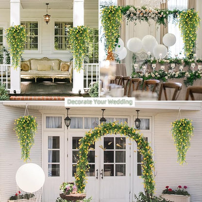 RECUTMS Outdoor Fake Hanging Plants,Hanging Plant Vine,Faux Eucalyptus Leafs Greenery Vine Plant Faux Plants Fake Plants Greenery for Jungle Theme Party Wedding Decoration(Yellow)