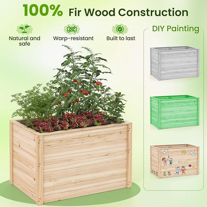 Giantex Set of 2 Wood Raised Garden Bed, 40"x25"x26" Elevated Planter Box w/Open-Ended Base for Deep-Rooted Plant Vegetable Fruit Flower, Outdoor Solid Wood Planter for Patio Backyard (40"x25"x26")