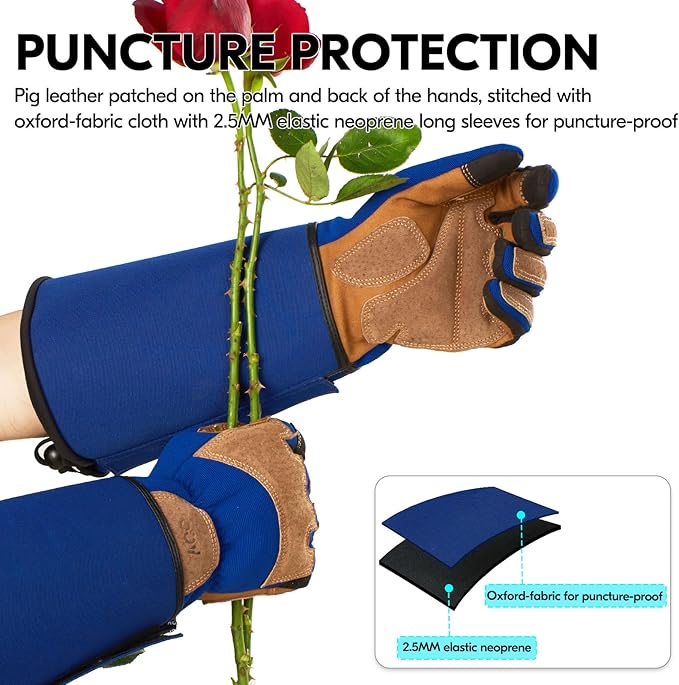 Vgo... Gardening Gloves Unisex,Safety Work Gloves,Long Sleeves Gauntlet,Puncture Proof,Touchscreen(Size XL,Blue,SL7496)