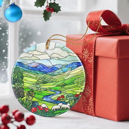 Christmas Ornaments, Dodosky 2.8in Ceramic Green Irish Hills Ornament, Xmas Decor, Christmas Tree Ornaments, Xmas Decorations for Tree, Holiday Ornament, Gifts for Women, Men, Nature Lovers