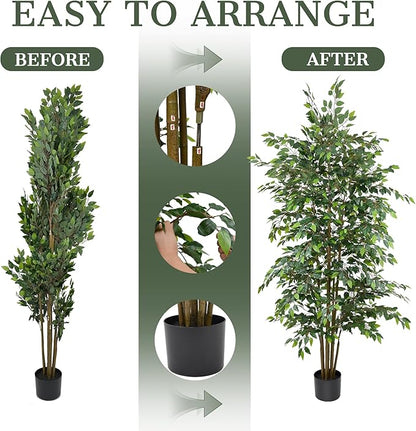 8FT Artificial Ficus Tree - Large Faux Plant Indoor Tree with Dense Leaves and Realistic Trunks,96" Tall Fake Tropical Plant Potted Artificial Floor Plant Trees for Home Living Room Porch Office Decor