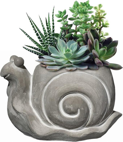 Classic Home and Garden Cement Buddies Animal Planter - Cute Desk Decoration - UV Coated Animal Vase w/Removable Drain Plug - Succulent Planter for Indoor/Outdoor Use (Snail Planter, Natural, Large)