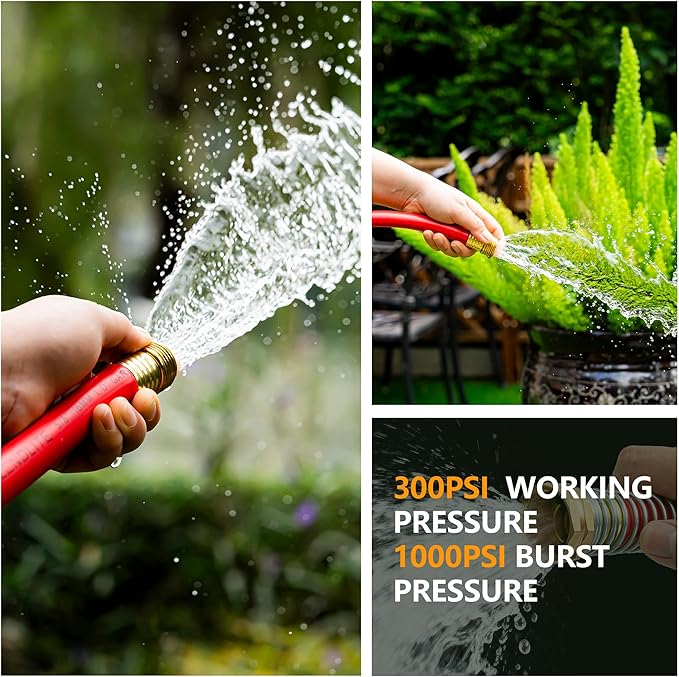 5/8" Garden Hose 200ft, -40℉ To 190℉ Hot/Cold, Heavy Duty,Flexible, 300psi Working, 1000psi Burst, 3/4" Brass Fittings with Hose Protector Coil Spring for Outdoor,Yard, Farm