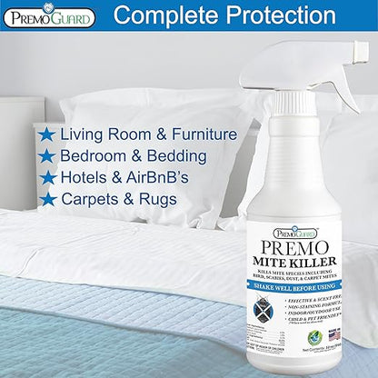 Premo Guard Natural Mite Spray – 32 oz Bottle – Plant Based Treatment for Dust, Spider, Carpet, Bird, Rat Mites – Safe for Families, Pet, Home, Bedding & Furniture When Used As Directed