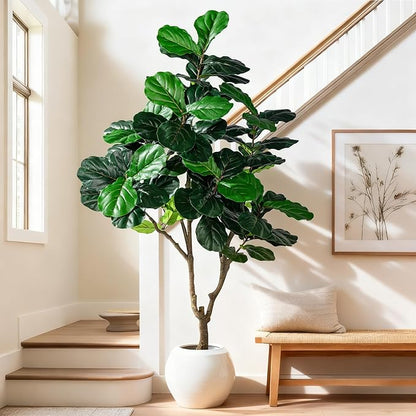 Tall Artificial Trees Large Faux Fiddle Leaf fig Tree with Pot Indoor Outdoor Realistic Floor Fake plantas for Home Living Room Office Porch Outside Patio arboles para decoracion Housewarming Gift