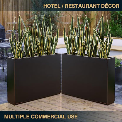 Wallowa Metallic Heavy Outdoor Planter Box, Span Planter, Pure Black with Hand Brushed Gold Rim, Long and Tall Divider Planter, No Assembly and Seamless, 38”Lx10”Wx30”H 48.8 Pounds