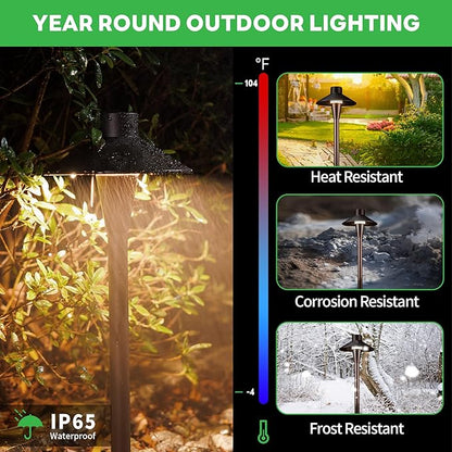 Landscape Path Lights Wired, 3 Lighting Modes LED 12V Low Voltage Pathway Lights, Outdoor Waterproof, 5W 150LM ORB Aluminum for Driveway Yard 10 Pack