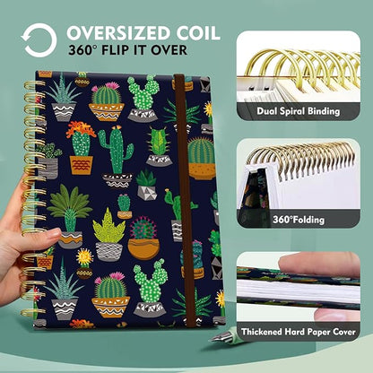 Cute Spiral Journal Notebook,Binding with Premium Paper for Girl Women,Cool Funny 120 Pages,100gsm A5 College Ruled NotebookJournal,Perfect for Gifts Nurse Teacher Women(Cute cactus)
