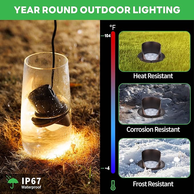 Low Voltage Well Lights LED, 12V in-Grade Landscape Lights, Outdoor IP67 Waterproof, 4" Wired Shielded Top Aluminum ORB for Path Yard, 10 Pack, Color Temp Random: 3000K or Upgraded 5CCT