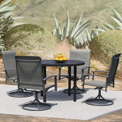 5 Piece Outdoor Dining Set, 42" Black Round Outdoor Dining Table with 4 Grey Swivel Patio Table and Chair Set of 4 for Lawn, Garden, or Porch