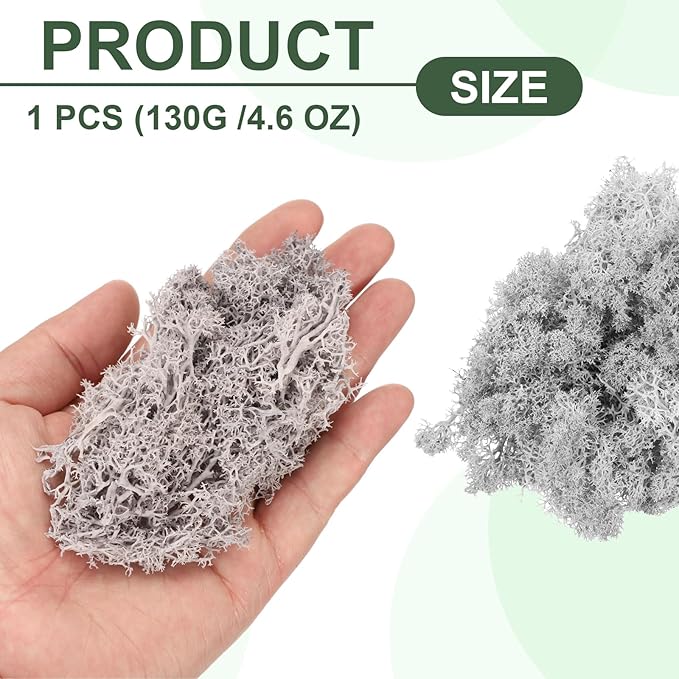 MECCANIXITY 4.6oz Preserved Reindeer Moss, Light Grey Decorative Artificial Fake Moss for Potted Plants Indoor Crafts Lichen Centerpieces Decor