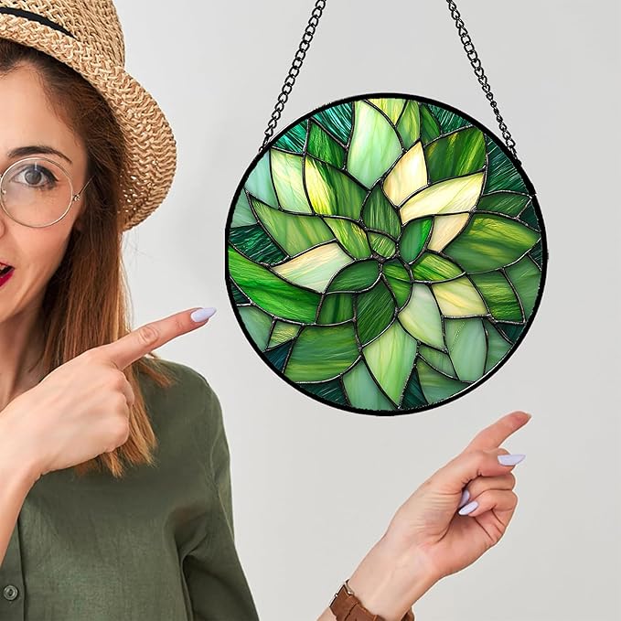Stained Glass Window Hanging - Ireland Green Suncatcher for Doors Garden Patio Sun Catchers Decor Mother's St. Patrick's Day Birthday for Women Men Mom Nana Friend 11.8 in
