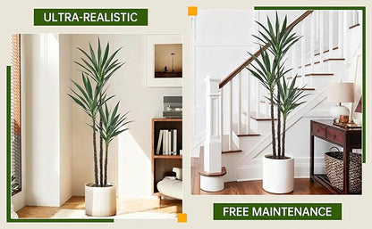 Artificial Agave Tree 5.2FT with 45 Leaves & 3 Trunks & Elegant Black Pot Lifelike Tall Large Fake Faux Modern Tree 62 Inch for Indoor Home Office Porch Store Corner Decor Housewarming Gift