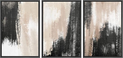 Ashbrook Framed Wall Art Print Set Brown Black Grunge Paint Stroke Landscape Abstract Shapes Illustrations Modern Art Boho Scenic Colorful for Living Room, Bedroom, Office - 16"x24"x3 Black