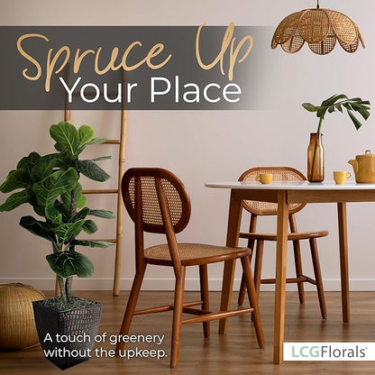 3.2ft Artificial Fiddle Leaf Fig Tree - Real Wood Trunk, Preassembled, No Maintenance Indoor Faux Plant in Copper Metal Pot - Living Room, Home & Office Decor