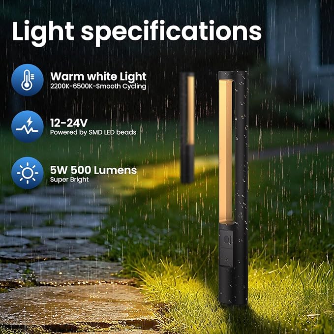 All-In-One LED Low Voltage Landscape Lighting Kit, 12-Pack Pathway Lights with Transformer and UL Listed 100FT Wire 5CCT IP66 Waterproof Landscape Lights with Connectors for Walkway Garden Yard