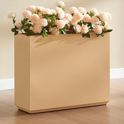 Wallowa Metallic Heavy Outdoor Planter Box, Span Planter, Long and Tall Divider Planter, 30Lx10Wx24H, Coral Peach, Seamless 30.8 Pounds