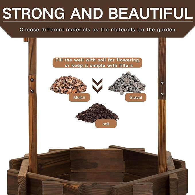 Wishing Wells for Outside,Wooden Wishing Well Planter,Rustic Flower Planter for Garden Patio Lawn Backyard Home Decor-21.7X21.7X47.25IN
