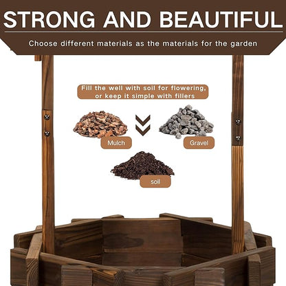 Wishing Wells for Outside,Wooden Wishing Well Planter,Rustic Flower Planter for Garden Patio Lawn Backyard Home Decor-21.7X21.7X47.25IN