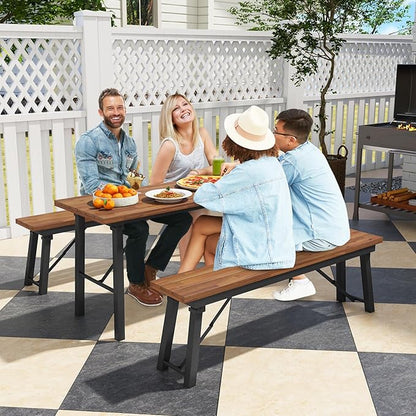Tangkula Outdoor Folding Bench Set of 2, 55” 2-3 Person Acacia Wood Backless Patio Dining Bench, No Assembly Weatherproof Picnic Bench, Collapsible Benches for Porch, Yard, Poolside, Balcony