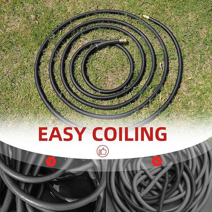 WiseFlow Garden Hose 90FT x 5/8", Heavy Duty Rubber Hose, Water Hose with Five Layered Braiding, Male Female Fittings, 1000PSI Burst, 300PSI Working (Black)