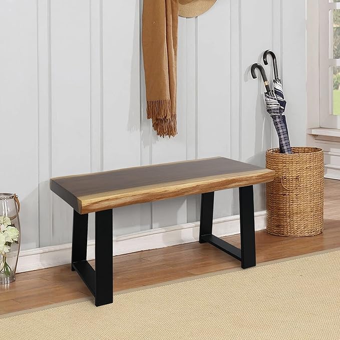 Natrual Solid Wood Live Edge Bench 31"x13"x18"H Rectangle Wooden Entryway Bench Rustic End Table Coffee Side Table Living Room Bedroom Bathroom Patio Outdoor Garden Foot Rest Stool