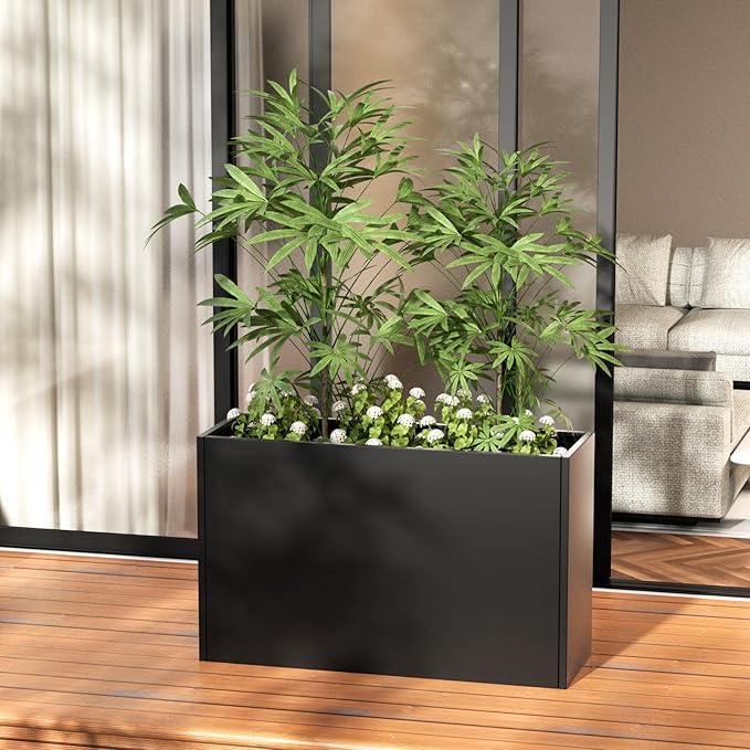 Heavy-Duty Steel Planter Box, Rust-Resistant Large Outdoor & Indoor Plant Container, Metal Garden Box with Drainage Holes & Reinforced Edges 38”x12”x30”