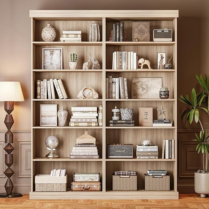 Vyre 70.8" Tall Brown Bookshelf, Farmhouse Modular Bookcase with 6-Tier Adjustable Shelves, Large Storage Cabinet for Home Office, Living Room