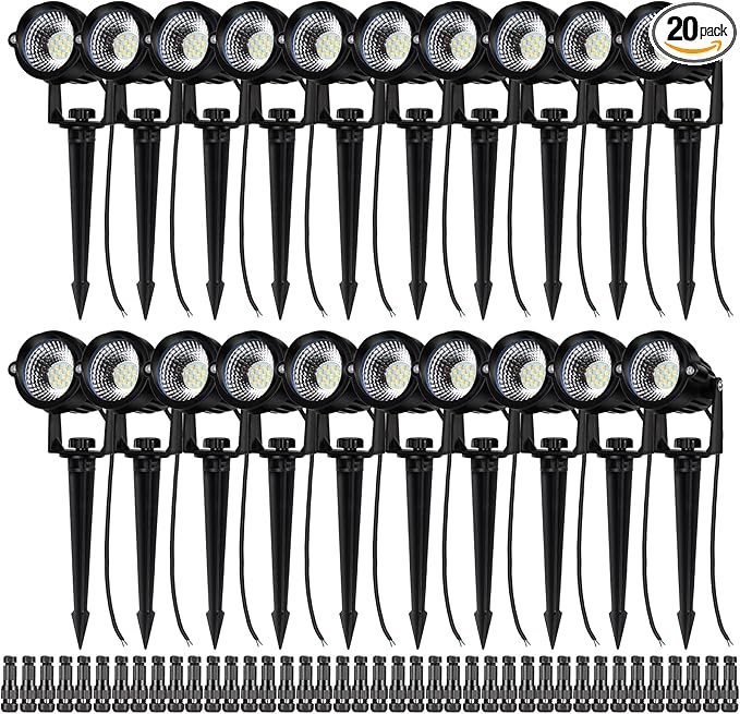 12W Landscape Lights Low Voltage LED Landscape Lighting Spotlight Waterproof Garden Pathway Christmas Decorative Lights Outdoor, 20 Pack with Connector (Warm White 3000K)