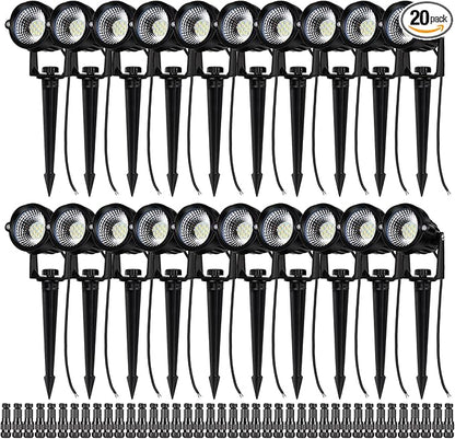 12W Landscape Lights Low Voltage LED Landscape Lighting Spotlight Waterproof Garden Pathway Christmas Decorative Lights Outdoor, 20 Pack with Connector (Warm White 3000K)