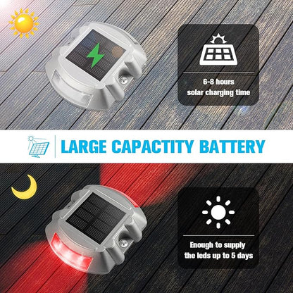 VOLISUN Christmas Solar Deck Lights Driveway Dock Lights, 4-Pack Led IP67 Waterproof Outdoor Warning Step Light for Driveway Sidewalk Garden Pathway Yard(Red)