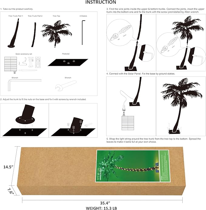 Lightshare 7FT Gorgeous Solar Palm Tree Artificial Tree, 96LED Lights, Decoration for Office, Home, Party, Christmas, Nativity, Outdoor Patio