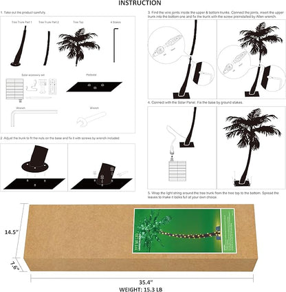 Lightshare 7FT Gorgeous Solar Palm Tree Artificial Tree, 96LED Lights, Decoration for Office, Home, Party, Christmas, Nativity, Outdoor Patio