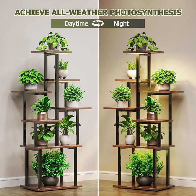 TC-HOMENY Plant Stand Indoor with Grow Lights, 45" Tiered Metal Plant Shelf, 45" Tall Plant Stand for Indoor Plants Multiple, Large Plant Rack Display Shelves, Corner Plant Holder for Living Room, Patio